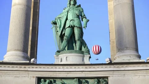 Millennium Monument statues at Heroes Square in Budapest, Hungary. Tourism  Stock Footage 224787520