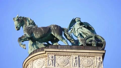 Millennium Monument statues at Heroes Square in Budapest, Hungary. Tourism  Stock Footage 224787545
