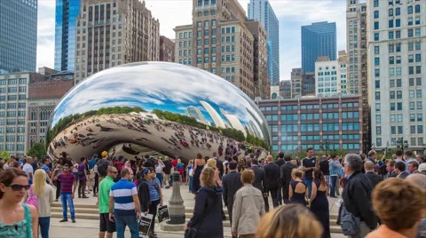 Millennium Park, Downtown Chicago, Cloud Gate Timelapse, 4K Stock Footage 42621019
