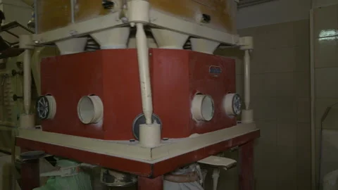 A miller checking the operation of a mechanical industrial mill and working Stock Footage 173500906