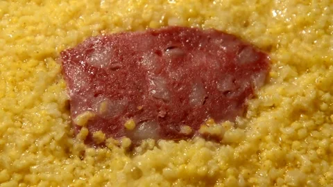 Millet with sliced sausage Stock Footage 314202701