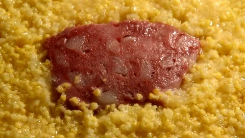 Millet with sliced sausage Stock Footage 314202708
