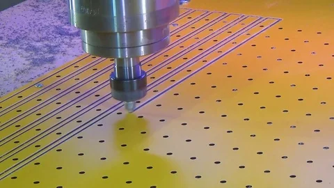 Milling cnc cuts the plastic panel hpl. The cnc spindle moves from top to bottom Stock Footage 76450377