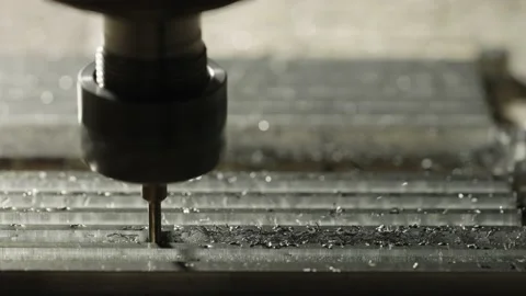 Milling cnc machining. Cutting tool processing metal detail on milling machine Stock Footage 170995768