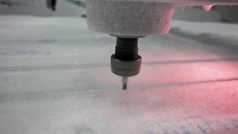 Milling cutter cuts plastic part on robotized line Stock Footage 80831894