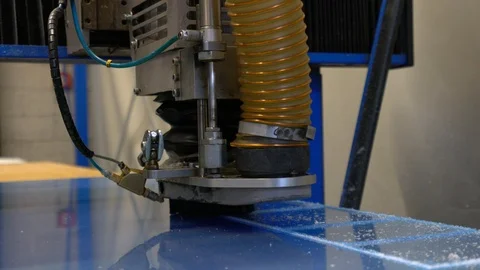 Milling cutter cuts plastic part on robotized production line Stock Footage 119398451