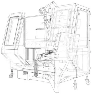 Milling machine. Closed type cnc machine for milling metal parts Illustrazione stock