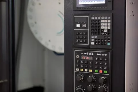 Milling machine with CNC control panel close up Stock Photos