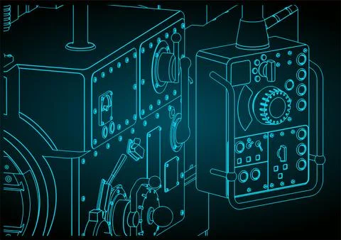 Milling machine control module close-up Illustrazione stock