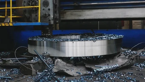 Milling machine cutting the sample part. Turning lathe in action.Facing opera Stock-Footage 114624419