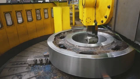 Milling machine cutting the sample part. Turning lathe in action.Facing opera Stock-Footage 114624438