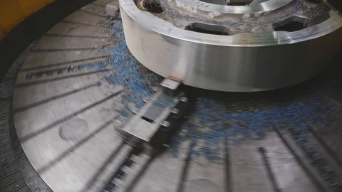 Milling machine cutting the sample part. Turning lathe in action.Facing opera Stock-Footage 114624470