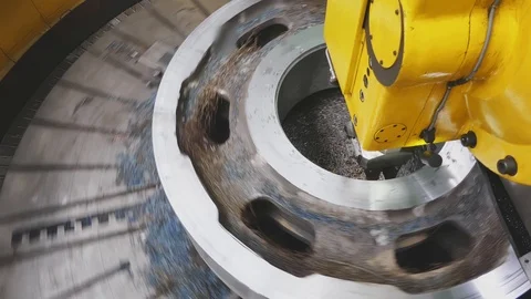 Milling machine cutting the sample part. Turning lathe in action.Facing opera Stock-Footage 114624496