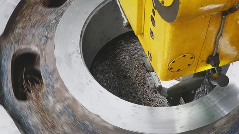Milling machine cutting the sample part. Turning lathe in action.Facing opera Stock-Footage 114624540