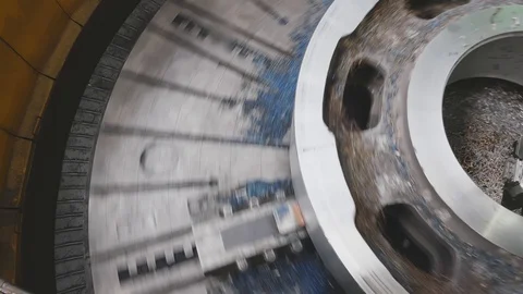 Milling machine cutting the sample part. Turning lathe in action.Facing opera Stock-Footage 114624551