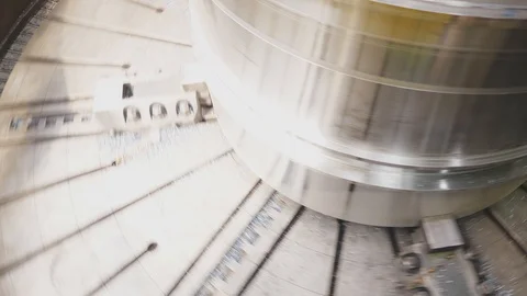 Milling machine cutting the sample part. Turning lathe in action.Facing opera Stock Footage 114624596