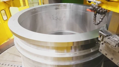 Milling machine cutting the sample part. Turning lathe in action.Facing opera Stock-Footage 114624606