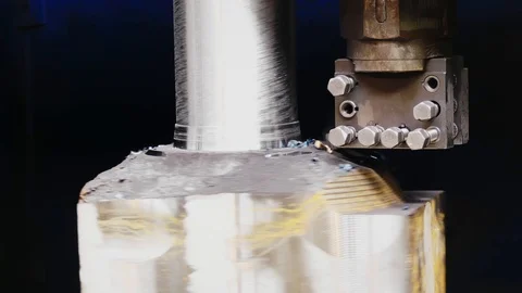 Milling machine cutting the sample part. Turning lathe in action.Facing opera Stock-Footage 114624660