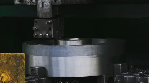 Milling machine cutting the sample part. Turning lathe in action.Facing opera Stock-Footage 114624689