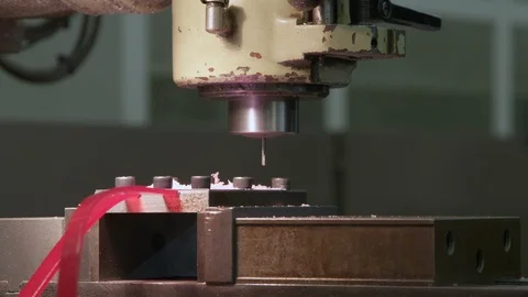 Milling Machine Drilling Metal With Engineer Hands at Work Drill Press Close up Stock Footage 125170208