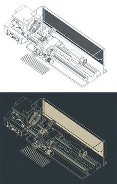 Milling machine isometric blueprints Stock Illustration