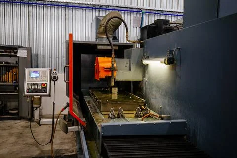 Milling machine with liquid coolant Stock Photos