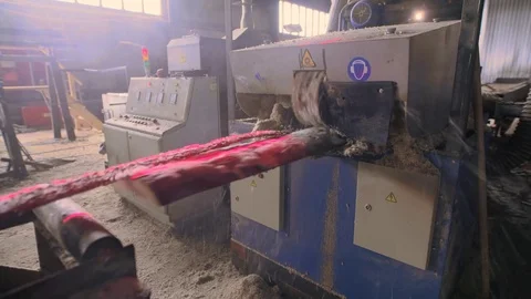 Milling machine processing logs at lumber mill Stock Footage 77534649