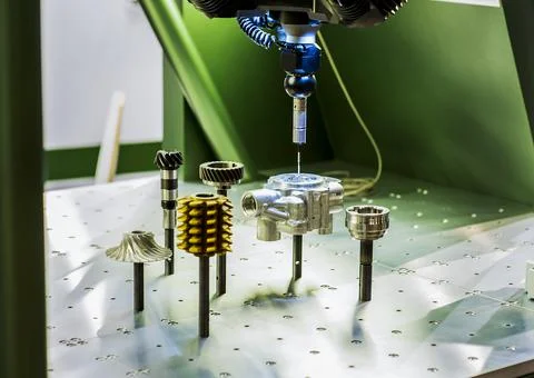 Milling machine tool with mill in chuck preparing to process metal detail at  Stock Photos
