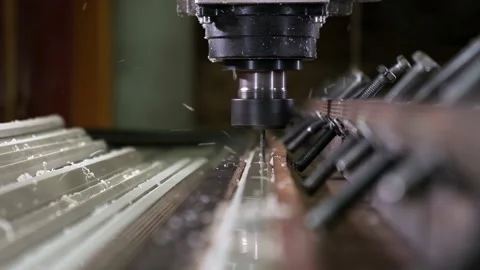 Milling machine in working condition, milling machine cuts a hole in the product Stock Footage 237273472