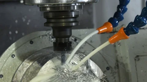 Milling metalwork process. CNC metal machining by vertical mill Stock Footage 84217318