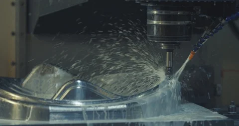 Milling metalworking. Precision industrial processing of metal parts on a CNC Stock Footage 120026106
