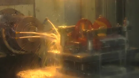 Milling metalworking process. Industrial CNC metal machining by vertical mill Stock-Footage 104713432