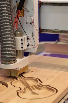 Milling process with woodworking CNC machine Stock Photos