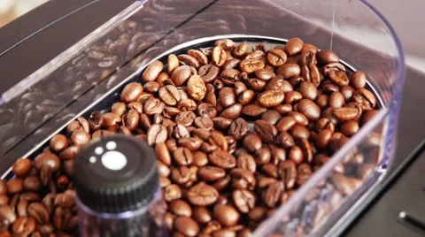 Milling of Roasted Coffee Beans in Grinder Stock Footage 47597523