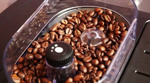 Milling of Roasted Coffee Beans in Grinder Stock Footage 47597714