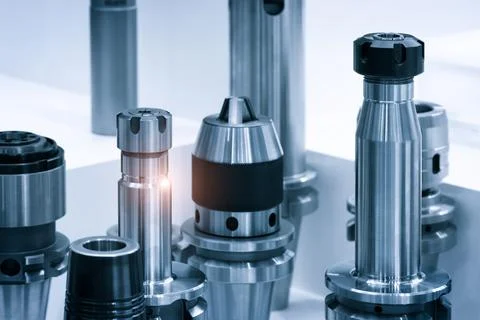 Milling tools for CNC machine, dustrial design background, engineering techno Stock Photos