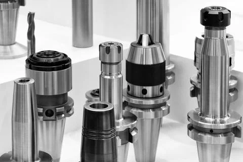 Milling tools for CNC machine, dustrial design background, engineering techno Stock Photos