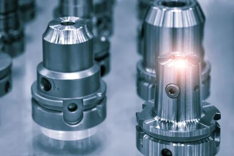 Milling tools for CNC machine, dustrial design background, engineering techno Stock Photos