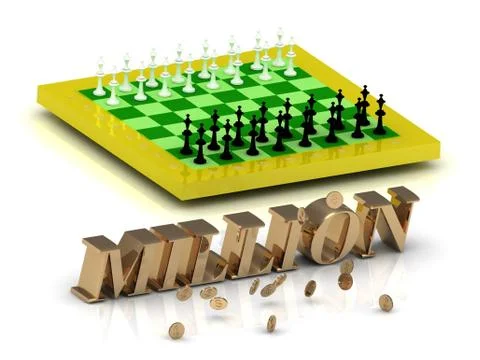 MILLION- bright gold letters money and yellow chess on white background Stock Illustration