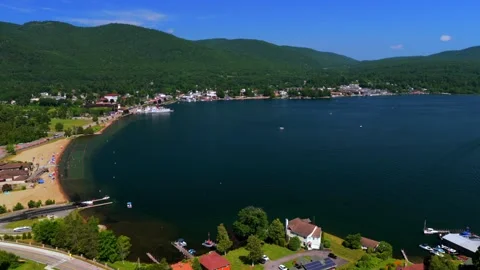 Million Dollar Beach swim beach Lake George New York State aerial drone Town of Stock Footage 339849784