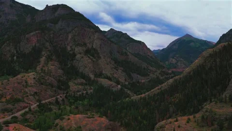 Million Dollar Highway Box Canyon Historic town of Ouray Colorado aerial drone Stock Footage 344393191