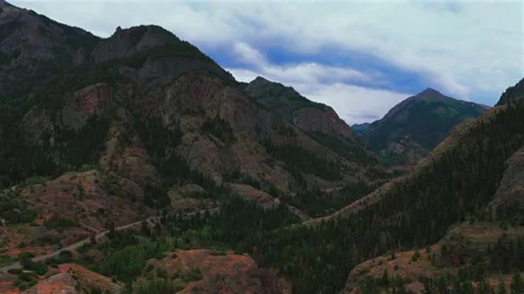Million Dollar Highway Box Canyon Historic town of Ouray Colorado aerial drone Stock Footage 344393247