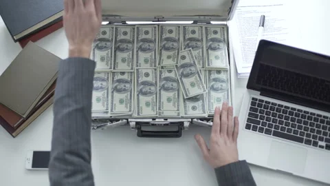 Million dollars in case, start-up capital, common bribery in higher authorities Stock-Footage 89781112