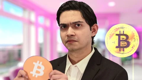 Millionaire Handsome guy with bitcoin background, 4K ProRes Stock Footage 164638392