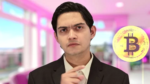 Millionaire Handsome guy with bitcoin background, 4K ProRes Video stock 164638431