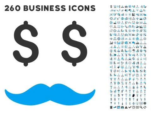 Millionaire Mustache Icon with Flat Vector Set Stock Illustration