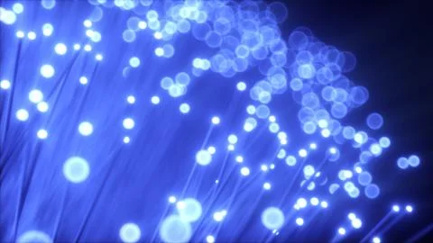 Millions of fiber optic cables transmit signal in a chaotic motion. Red and b Ilustración de archivo