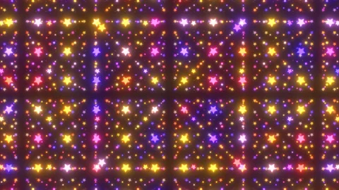 Millions Of Neon Glowing Tiny Twinkle Stars Rotate In Grid Formation Stock Footage 318418002