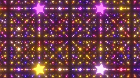 Millions Of Neon Glowing Tiny Twinkle Stars Rotate In Grid Formation Stock Illustration