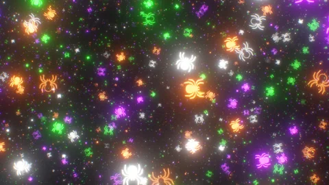 Millions Of Tiny Spooky Scary Halloween Spider Outline Shapes Glowing Video stock 343328514